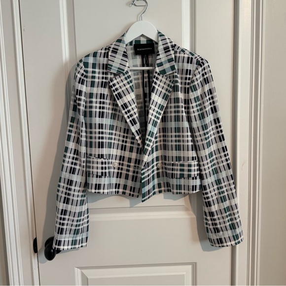 BCBGMaxAzria Green Plaid Cropped Blazer M - Picture 3 of 6